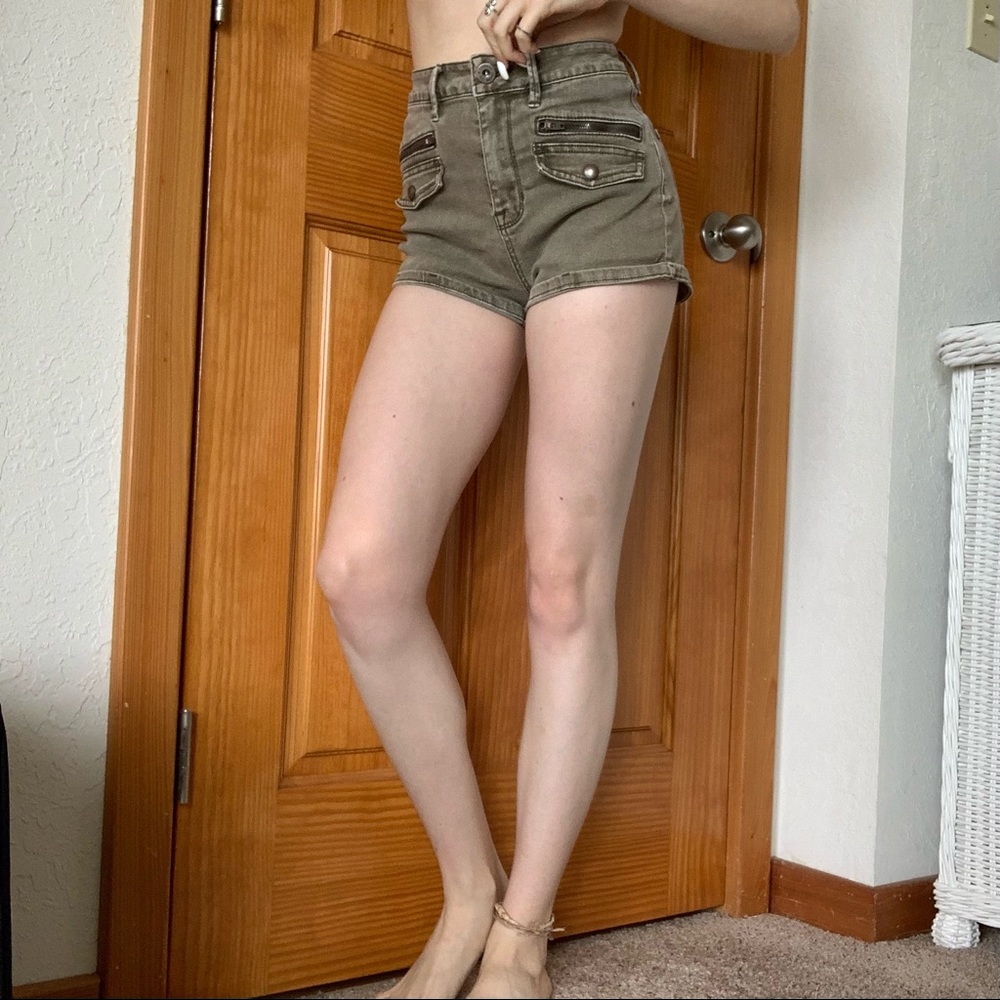Army Green Cargo Jean Shorts